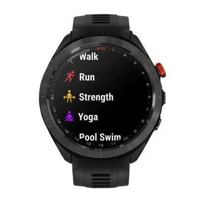 Garmin Approach S70, 47 mm Black/Red Ceramic Bezel with Black Silicone Band (010-02746-02)