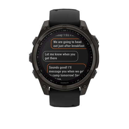 Garmin Fenix 8, 47 mm AMOLED, Solar Sapphire, Carbon Gray DLC Titanium with Black/Pebble Gray Silicone Band (010-02906-10)