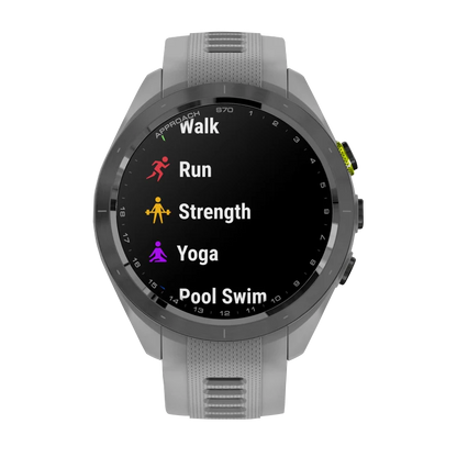 Garmin Approach S70, 42 mm Black/Amp Yellow Ceramic Bezel with Powder Gray Silicone Band (010-02746-01)