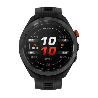 Garmin Approach S70, 47 mm Black/Red Ceramic Bezel with Black Silicone Band (010-02746-02)