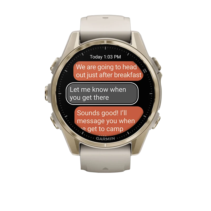 Garmin Fenix 8, 43 mm AMOLED Sapphire, Soft Gold with Fog Gray/Dark Sandstone Silicone Band (010-02903-10)