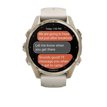 Garmin Fenix 8, 43 mm AMOLED Sapphire, Soft Gold with Fog Gray/Dark Sandstone Silicone Band (010-02903-10)
