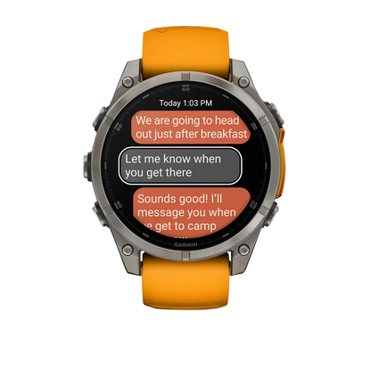 Garmin Fenix 8, 51 mm AMOLED Sapphire, Titanium with Spark Orange/Graphite Silicone Band (010-02905-10)