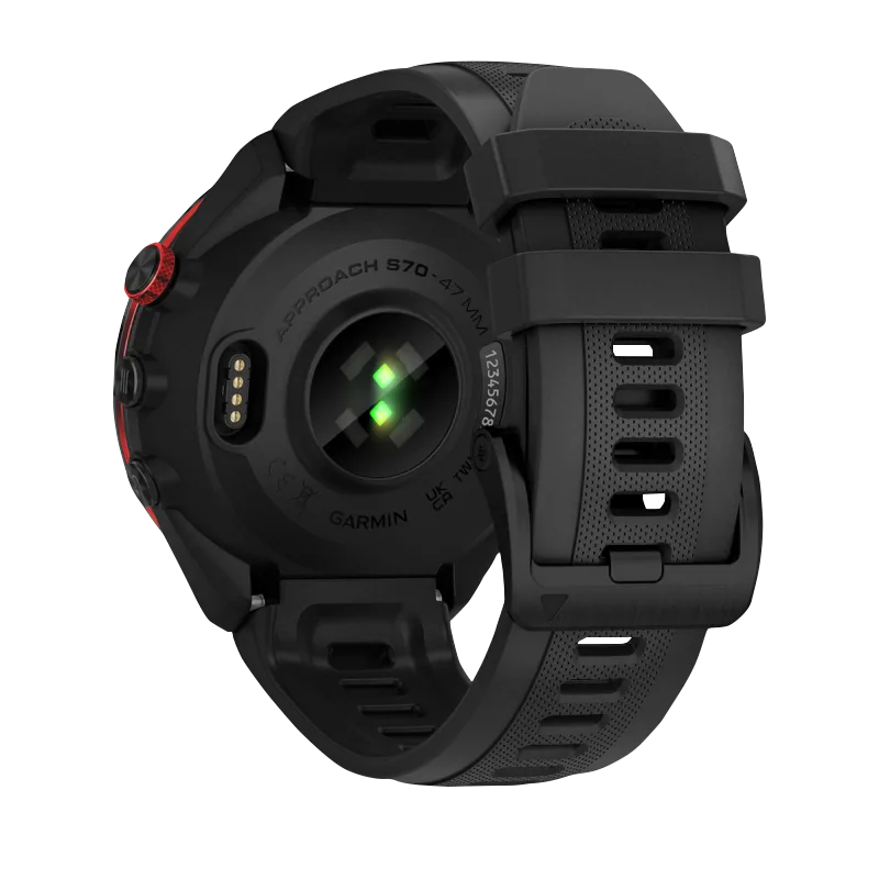 Garmin Approach S70, 47 mm Black/Red Ceramic Bezel with Black Silicone Band (010-02746-02)