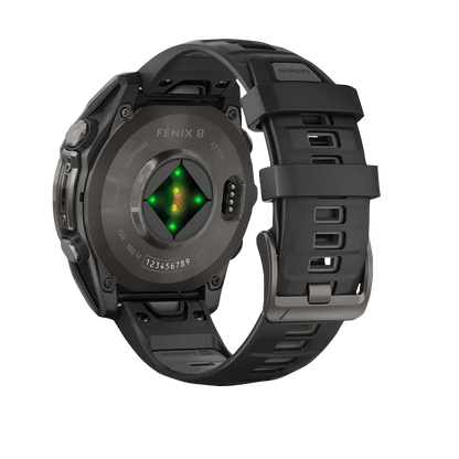 Garmin Fenix 8, 47 mm AMOLED Sapphire, Carbon Gray DLC Titanium with Black/Pebble Gray Silicone Band (010-02904-20)