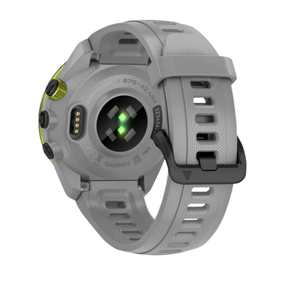 Garmin Approach S70, 42 mm Black/Amp Yellow Ceramic Bezel with Powder Gray Silicone Band (010-02746-01)