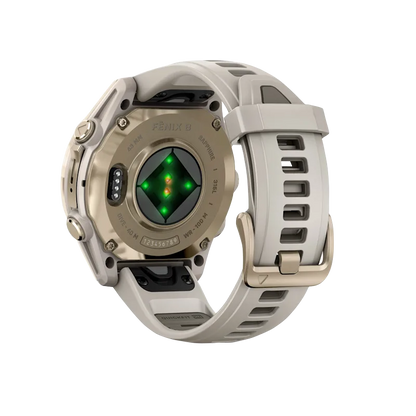 Garmin Fenix 8, 43 mm AMOLED Sapphire, Soft Gold with Fog Gray/Dark Sandstone Silicone Band (010-02903-10)