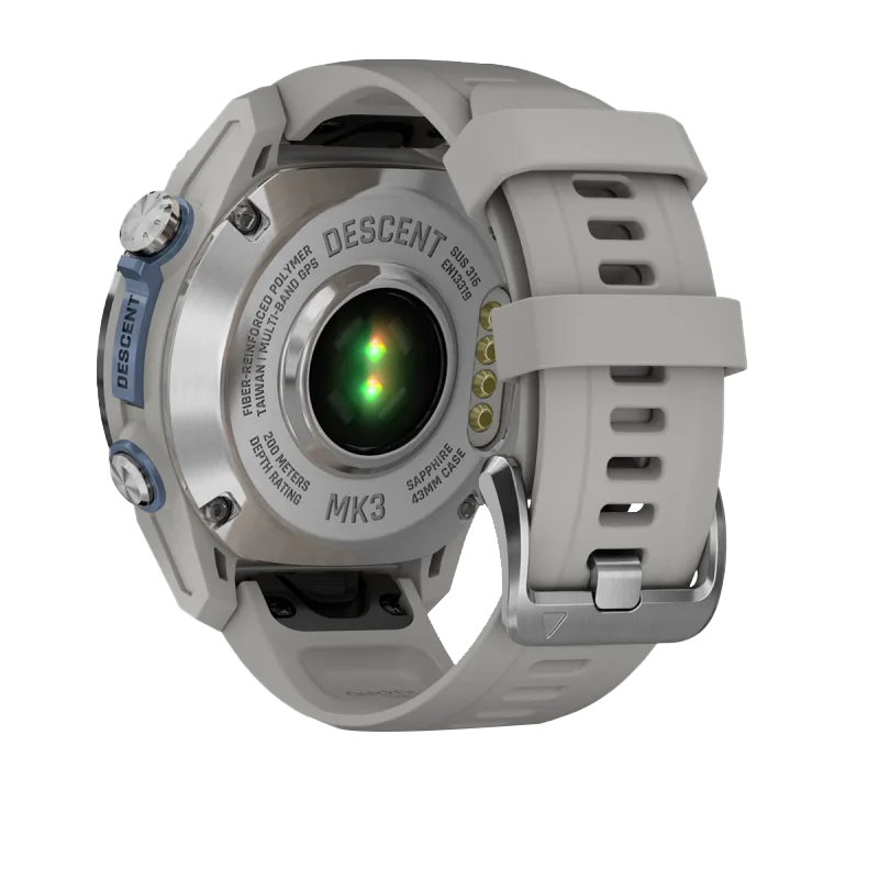 Garmin Descent Mk3, 43 mm en acier inoxydable avec bracelet en silicone gris brouillard (010-02753-03)