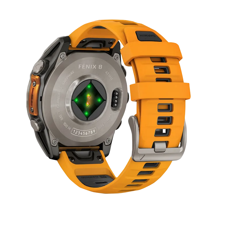 Garmin Fenix 8, 47 mm AMOLED Sapphire, Titanium with Spark Orange/Graphite Silicone Band (010-02904-10)