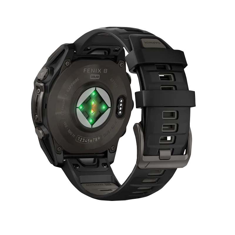 Garmin Fenix 8, 47 mm AMOLED, Solar Sapphire, Carbon Gray DLC Titanium with Black/Pebble Gray Silicone Band (010-02906-10)