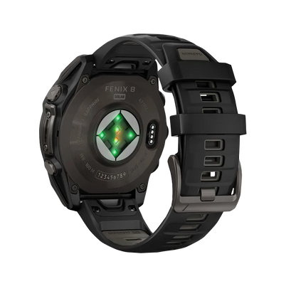 Garmin Fenix 8, 47 mm AMOLED, Solar Sapphire, Carbon Gray DLC Titanium with Black/Pebble Gray Silicone Band (010-02906-10)