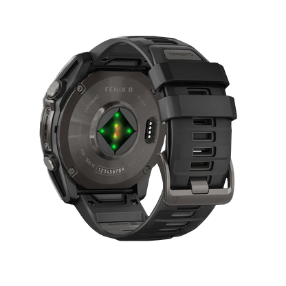 Garmin Fenix 8, 51 mm AMOLED Sapphire, Carbon Gray DLC Titanium with Black/Pebble Gray Silicone Band (010-02905-20)