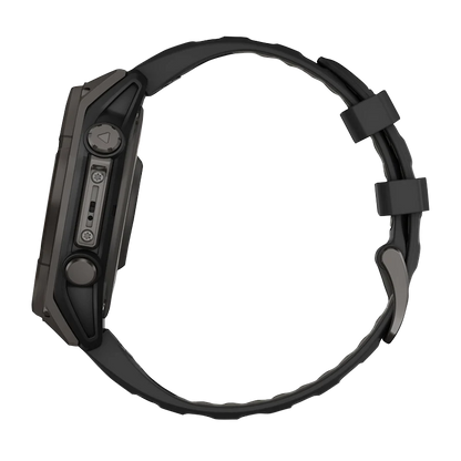 Garmin Fenix 8, 47 mm AMOLED, Solar Sapphire, Carbon Gray DLC Titanium with Black/Pebble Gray Silicone Band (010-02906-10)