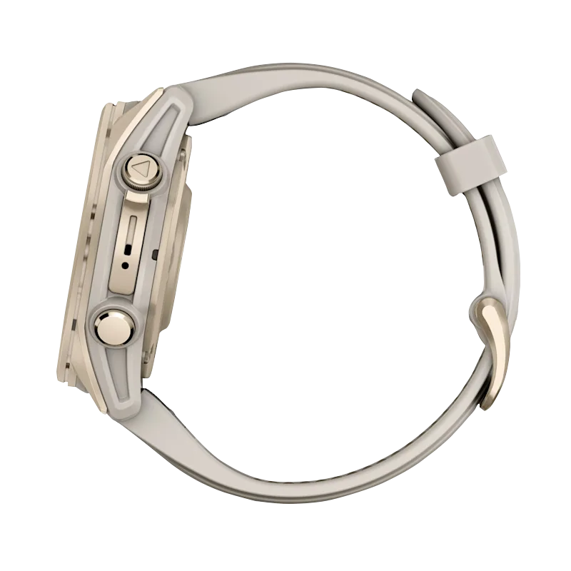 Garmin Fenix 8, 43 mm AMOLED Sapphire, Soft Gold with Fog Gray/Dark Sandstone Silicone Band (010-02903-10)