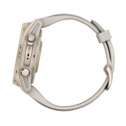 Garmin Fenix 8, 43 mm AMOLED Sapphire, Soft Gold with Fog Gray/Dark Sandstone Silicone Band (010-02903-10)