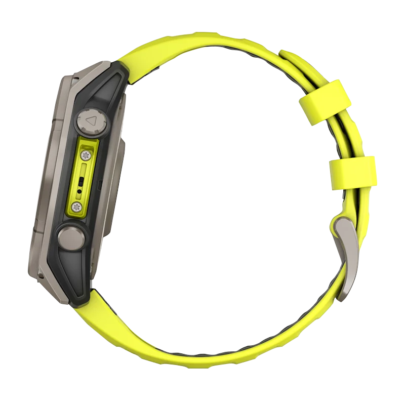 Garmin Fenix 8, 51 mm Solar Sapphire, Titanium with Amp Yellow/Graphite Silicone Band (010-02907-20)