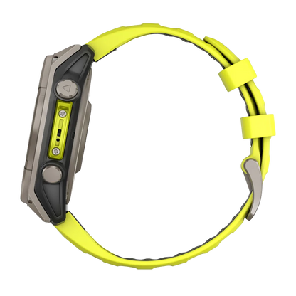 Garmin Fenix 8, 51 mm Solar Sapphire, Titanium with Amp Yellow/Graphite Silicone Band (010-02907-20)