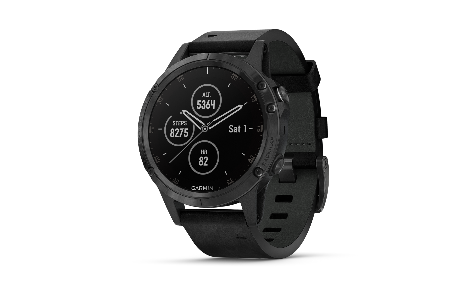 Garmin Fenix 5 Plus Sapphire Black w/ Black Leather Band (010-01988-06)