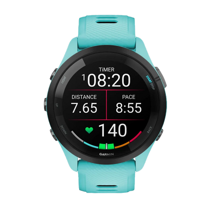 Garmin Forerunner 265, 46 mm Black Bezel with Aqua Case and Aqua/Black Silicone Band (010-02810-02)