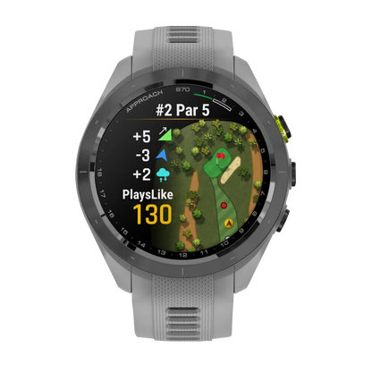 Garmin Approach S70, 42 mm Black/Amp Yellow Ceramic Bezel with Powder Gray Silicone Band (010-02746-01)