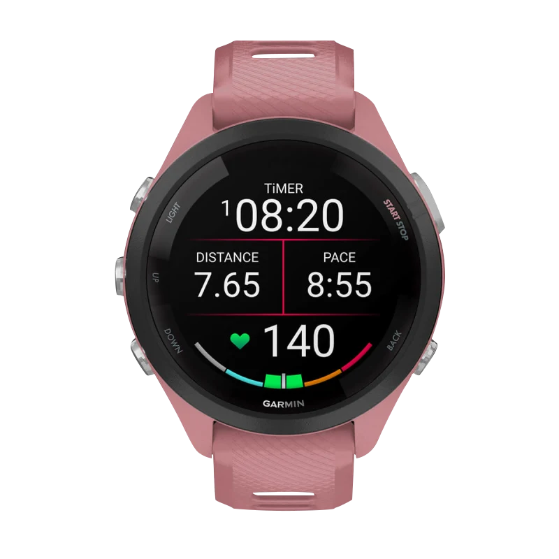 Garmin Forerunner 265S, 42 mm Black Bezel with Light Pink Case and Light Pink/Whitestone Silicone Band (010-02810-05)