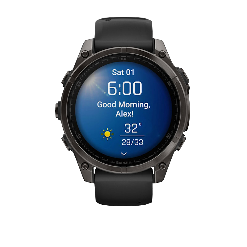 Garmin Fenix 8, 51 mm AMOLED Sapphire, Carbon Gray DLC Titanium with Black/Pebble Gray Silicone Band (010-02905-20)