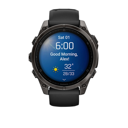 Garmin Fenix 8, 51 mm AMOLED Sapphire, Carbon Gray DLC Titanium with Black/Pebble Gray Silicone Band (010-02905-20)