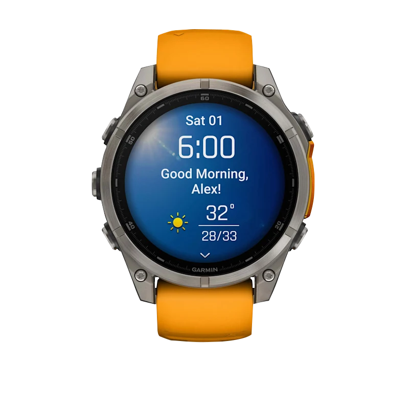 Garmin Fenix 8, 47 mm AMOLED Sapphire, Titanium with Spark Orange/Graphite Silicone Band (010-02904-10)