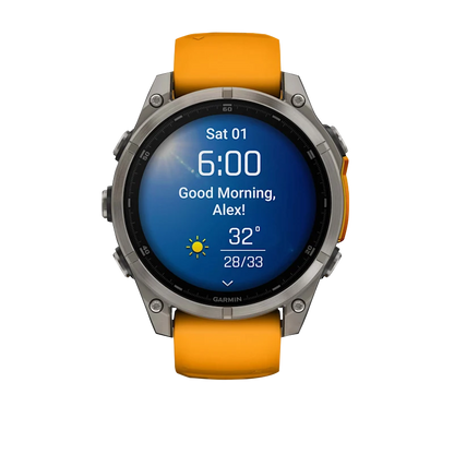 Garmin Fenix 8, 47 mm AMOLED Sapphire, Titanium with Spark Orange/Graphite Silicone Band (010-02904-10)