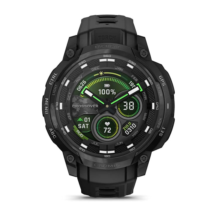 Garmin Instinct Crossover AMOLED Tactical Edition smartwatch, black rugged GPS navigation watch