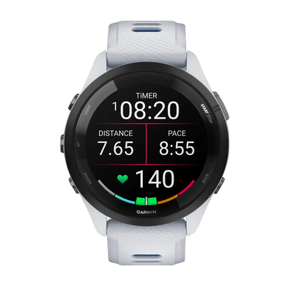 Garmin Forerunner 265, 46 mm Black Bezel with Whitestone Case and Whitestone/Tidal Blue Silicone Band (010-02810-01) by Garmin