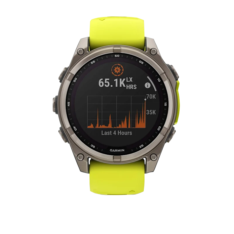 Garmin Fenix 8, 51 mm Solar Sapphire, Titanium with Amp Yellow/Graphite Silicone Band (010-02907-20)