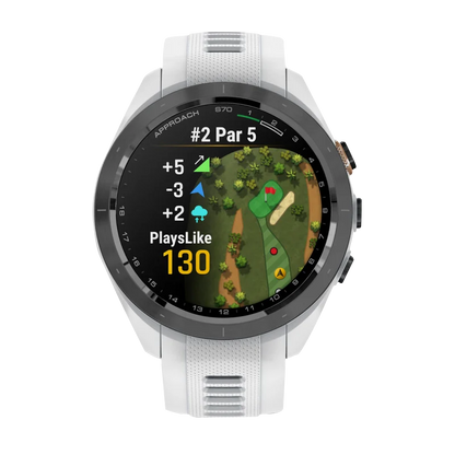 Garmin Approach S70, 42 mm Black/Peach Ceramic Bezel with White Silicone Band (010-02746-00)