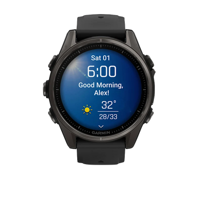 Garmin Fenix 8, AMOLED 43mm, Sapphire Carbon Gray DLC Titanium with Black/Pebble Gray Silicone Band (010-02903-20)