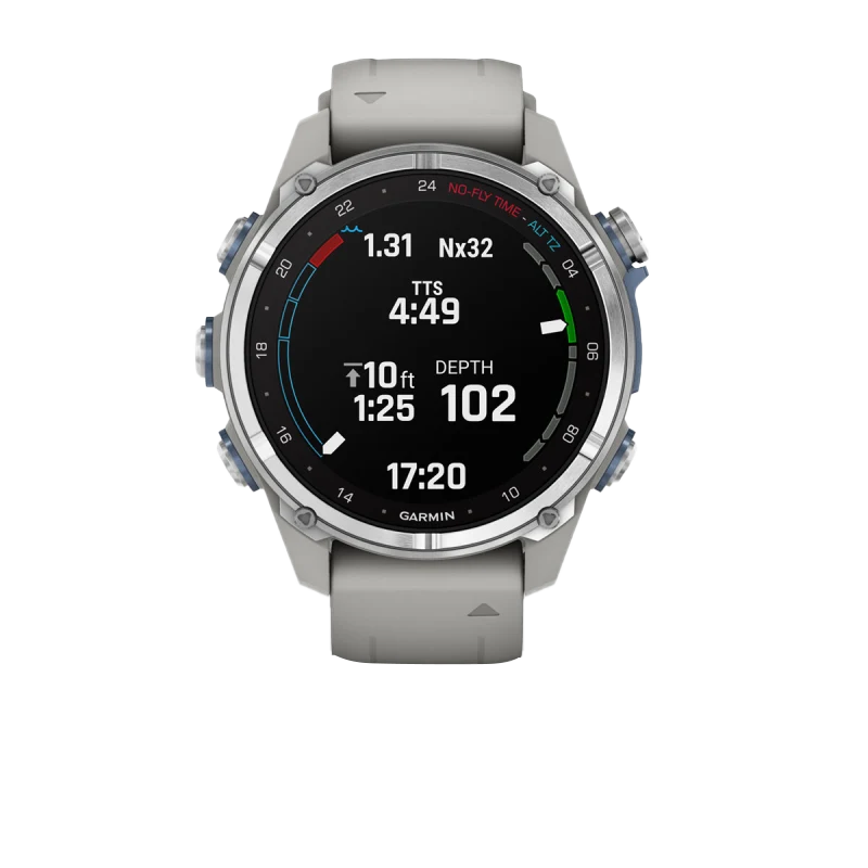 Garmin Descent Mk3, 43 mm en acier inoxydable avec bracelet en silicone gris brouillard (010-02753-03)