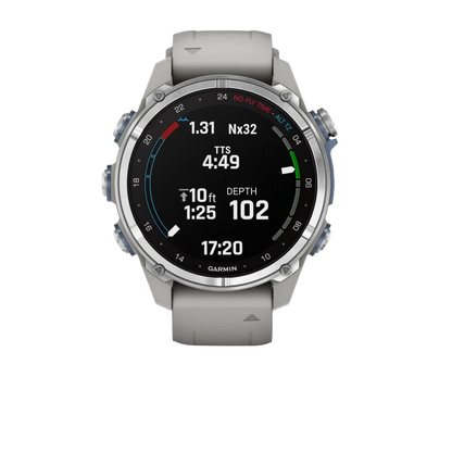 Garmin Descent Mk3, 43 mm en acier inoxydable avec bracelet en silicone gris brouillard (010-02753-03)