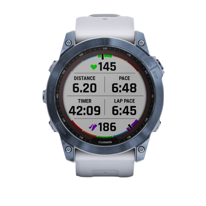 Garmin Fēnix 7X, édition solaire Sapphire, titane bleu minéral avec bracelet Whitestone (reconditionné certifié Garmin)