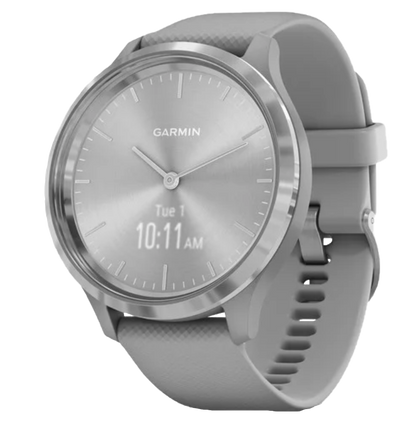 Garmin Vívomove 3, Silver Stainless Bezel w/ Powder Gray Silicone Band (Garmin Certified Refurbished)