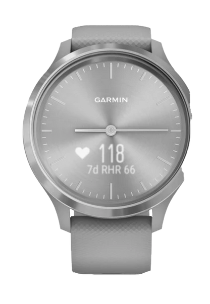 Garmin Vívomove 3, Silver Stainless Bezel w/ Powder Gray Silicone Band (Garmin Certified Refurbished)