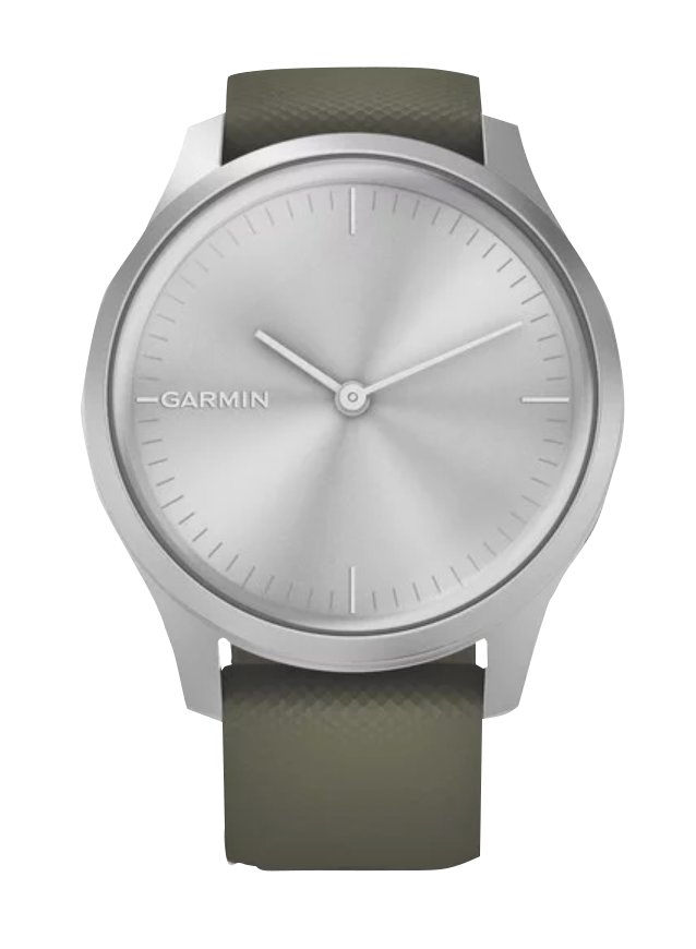 Garmin Vivomove Style - Silver Aluminum Case with Moss Silicone Band (010-02240-01)
