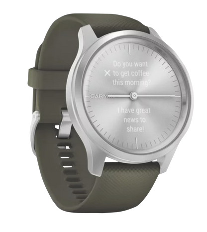 Garmin Vivomove Style - Silver Aluminum Case with Moss Silicone Band (010-02240-01)