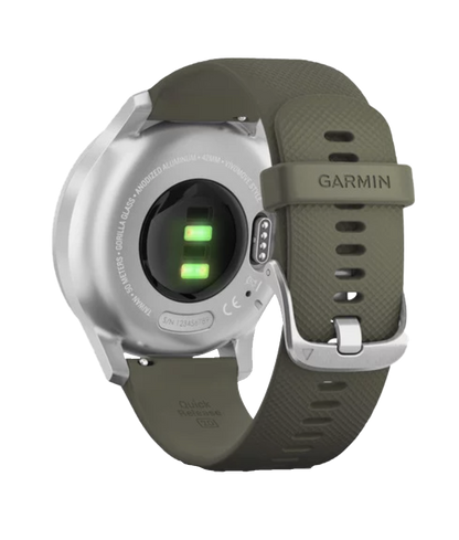 Garmin Vivomove Style - Silver Aluminum Case with Moss Silicone Band (010-02240-01)