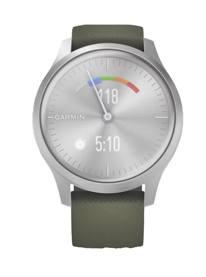 Garmin Vivomove Style - Silver Aluminum Case with Moss Silicone Band (010-02240-01)