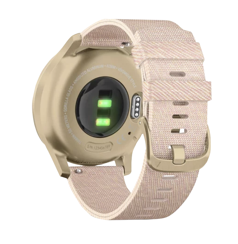 Garmin Vívomove Style - Light Gold Aluminum Case with Blush Pink Woven Nylon Band (010-02240-02)
