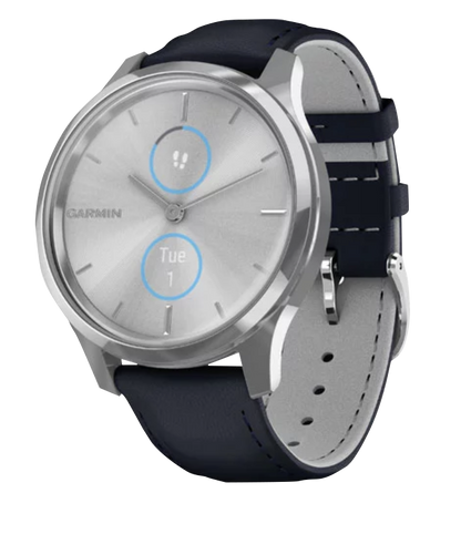Garmin Vívomove Luxe - Silver Stainless Steel Case with Navy Italian Leather Band (010-02241-00)