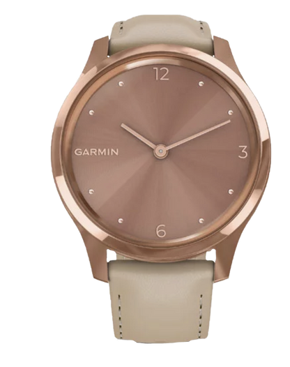 Garmin Vívomove Luxe - 18K Rose Gold PVD Stainless Steel Case with Light Sand Italian Leather Band (010-02241-01)