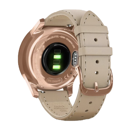 Garmin Vívomove Luxe - 18K Rose Gold PVD Stainless Steel Case with Light Sand Italian Leather Band (010-02241-01)