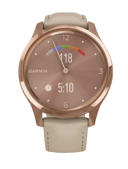 Garmin Vívomove Luxe - 18K Rose Gold PVD Stainless Steel Case with Light Sand Italian Leather Band (010-02241-01)