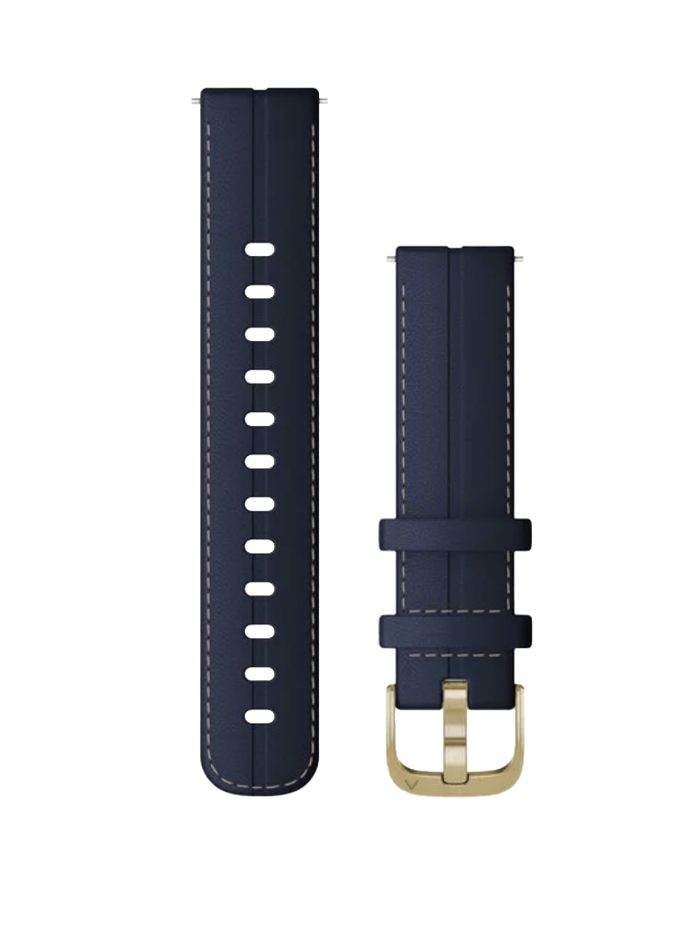 Garmin Quick Release Bands (18 mm) Navy Leather w/ Light Gold Hardware (010-12932-08)