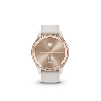 Garmin vivomove Trend, Peach Gold Stainless Steel Bezel with Ivory Case and Silicone Band (010-02665-01)